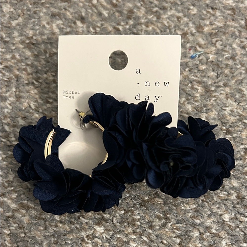 A New Day Dark Blue Floral Hoop Earrings